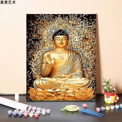 数字中画厅iy填充手工填色油式如来客d装饰画手绘涂色丙烯油彩画
