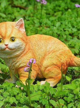 花园小品摆 庭院装饰树脂工艺品家居饰摆创意卡通动物小橘猫件件
