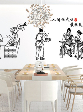 中式餐厅装饰墙贴饭店包厢酒馆中餐创意古典人物自粘防水墙壁贴画