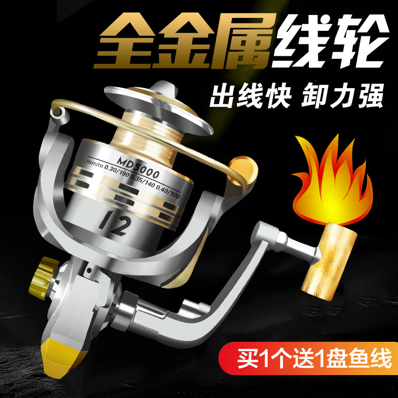 纺车轮鱼线轮海钢鱼轮全金属头不锈轮渔竿轮矶钓路亚杆海杆远投轮