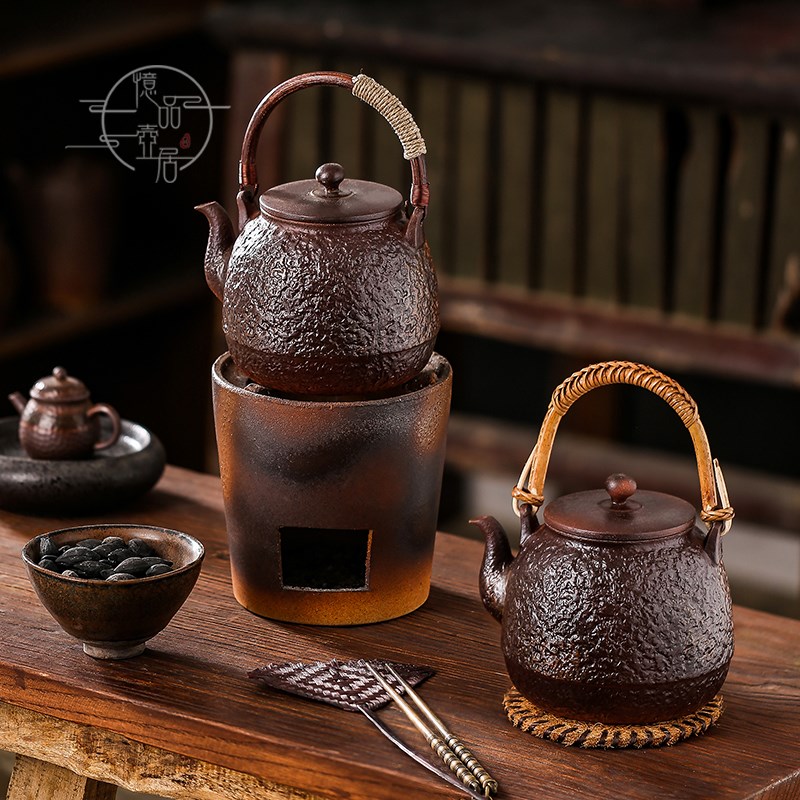 家用柴烧纯手工提梁大容量烧水煮茶壶户外中式复古明火炭炉电陶炉