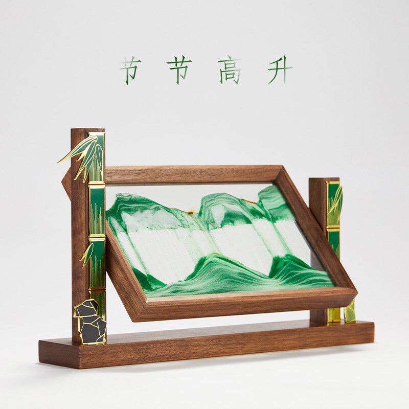 马鹿节节高升竹子高档摆件流沙画高端大气办公室客厅玄关装饰礼物