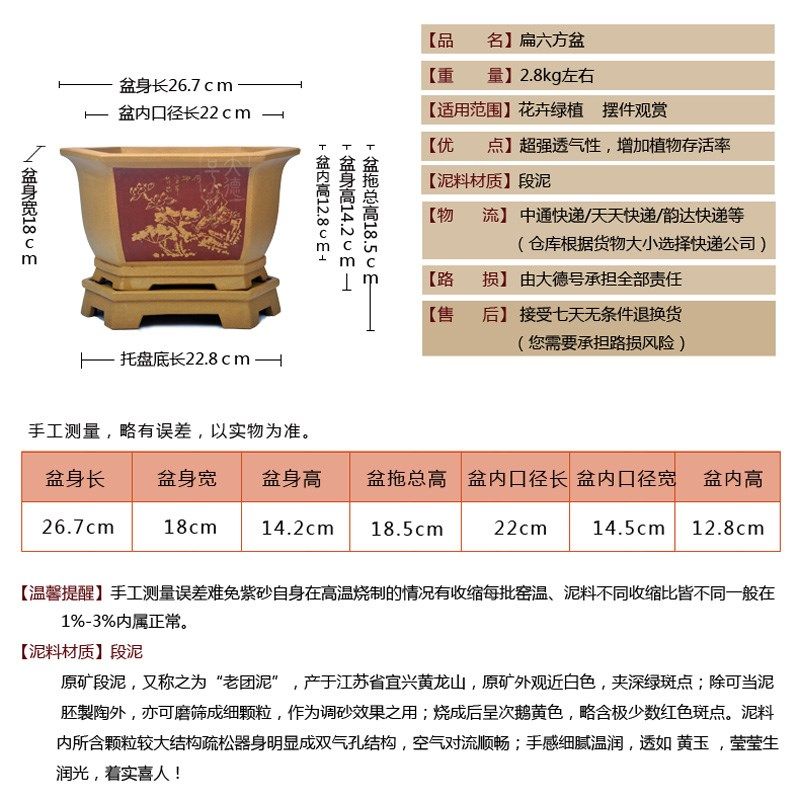紫砂君子兰花盆 蝴蝶兰建兰多肉植物绿植盆栽精品六方刻绘带托盘