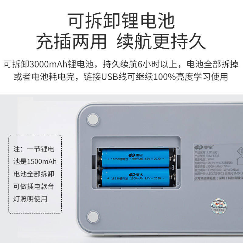 康铭台灯充电式led护眼书桌中学生宿舍台灯usb卧室多功能支架笔筒