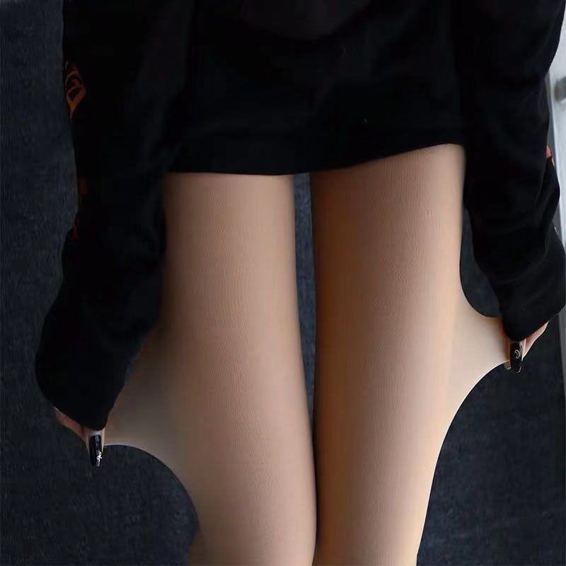 光腿神器女秋冬假透肉裸感双层加绒加厚逼真外穿打底裤踩脚连脚裤