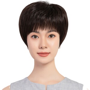 假发女短发真人发丝发套真发全头套自然假头发妈妈中老年女士夏季