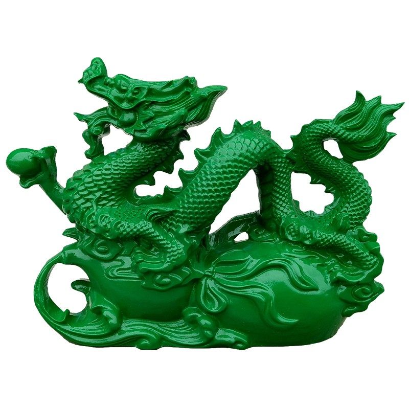 实木绿色龙摆件木质生肖青龙木头雕刻辰龙纯木整料车载工艺品摆件