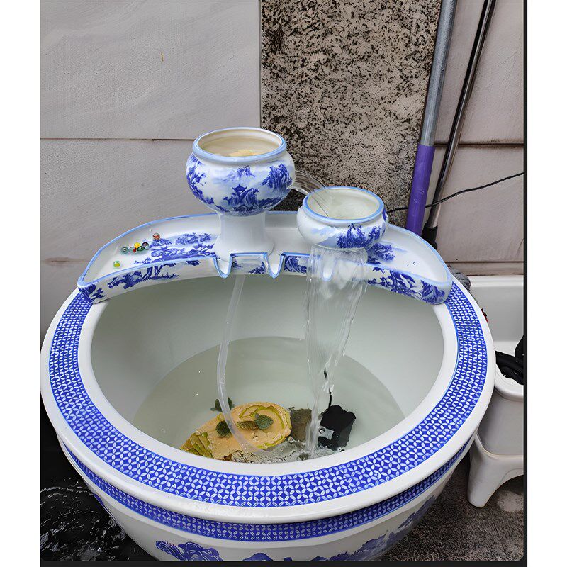 包邮水缸循环过滤器流水瀑布陶瓷摆件古法养鱼缸增氧循环过滤陶罐