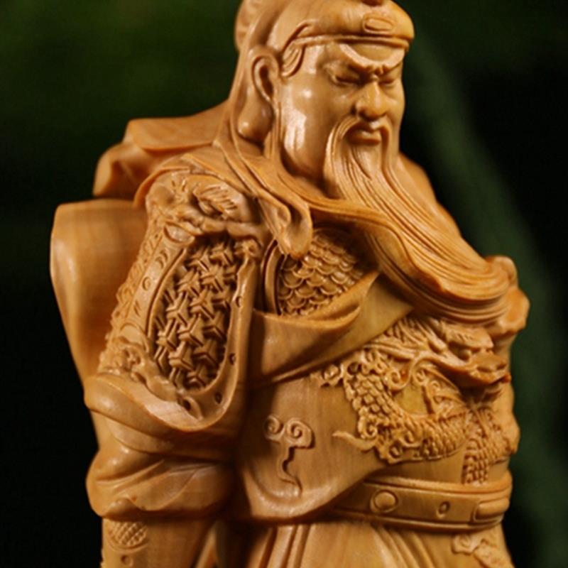 小叶黄杨木雕刻家居实木客厅装饰品汽车汽车雕刻工艺关羽武财神横