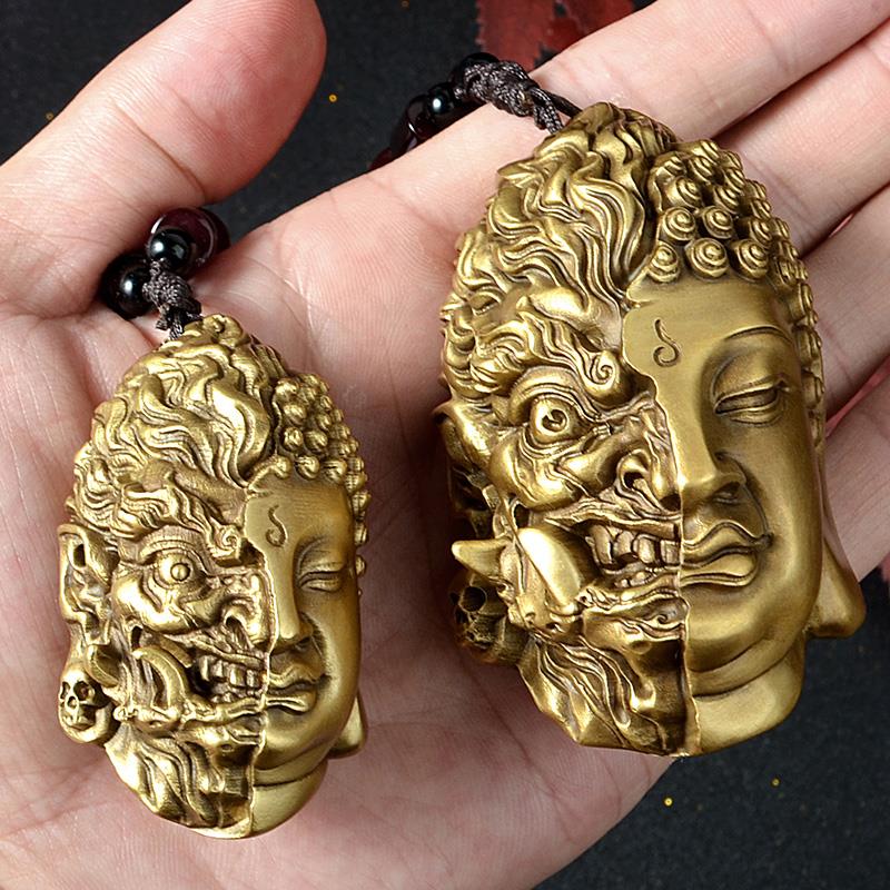 黄铜佛魔一念之间手把件随身盘玩佛头挂绳吊坠文玩男士解压工艺礼