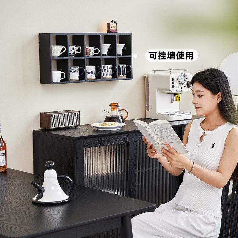 实木桌上置物架黑色多层杯架桌面手办收纳架家用靠墙餐厅调料架子