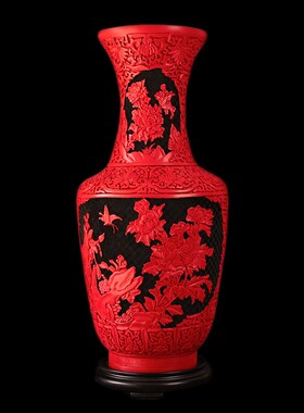 20寸大号扬州漆器红龙花瓶摆件脱胎剔红漆雕特产单位礼品特色礼物