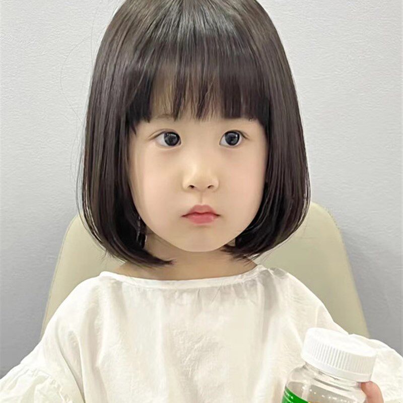 儿童女假发女孩甜美可爱真发假发儿童女假发女宝逼真学生头套假发