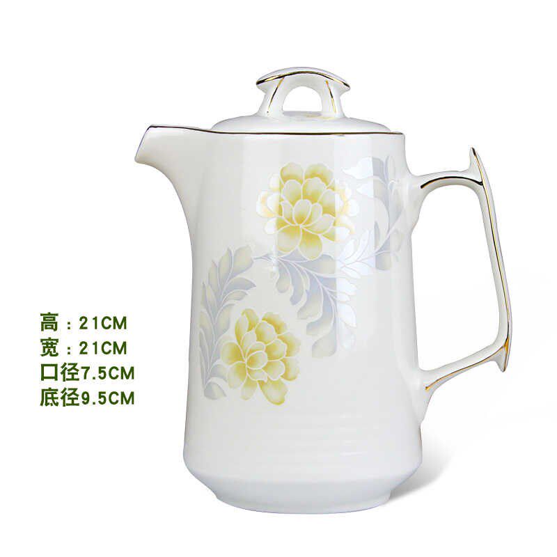 陶瓷凉水壶耐高温家用大容量1.5升骨瓷器泡茶开水壶金边中式大号