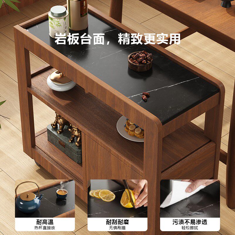 移动茶台茶边柜家用实木茶几2025新款高端茶台边柜置物架带轮边几