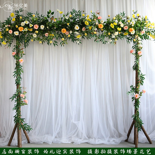 婚庆道具户外草坪森系角花木桩花门树桩背景摆件婚礼布置木质拱门