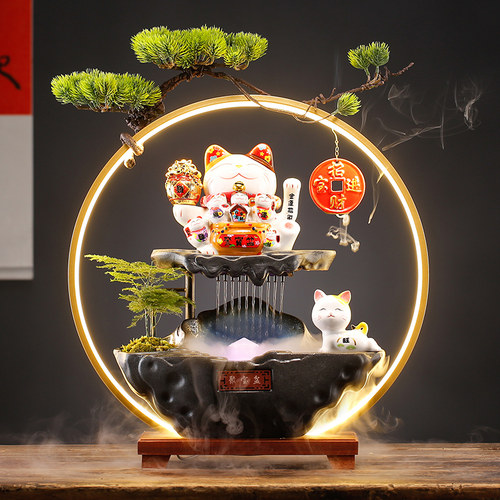 创意招财猫装饰品家居客厅办公室桌面流水生财摆件循环水开业送礼