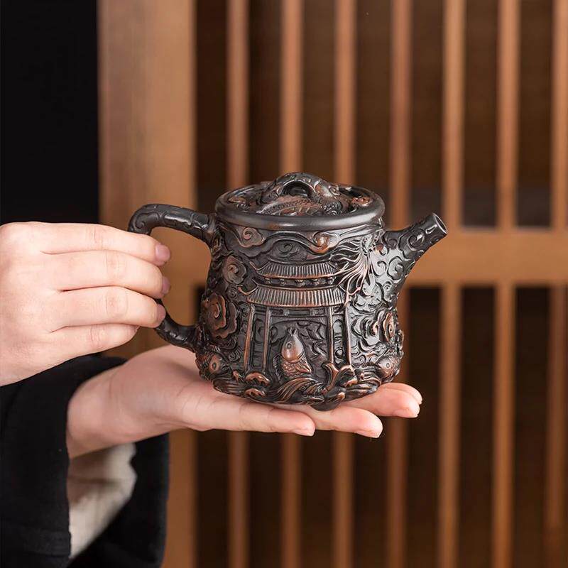 云南原矿紫陶手工中式茶壶+301-400ml复古陶瓷功夫单壶+泡茶壶茶