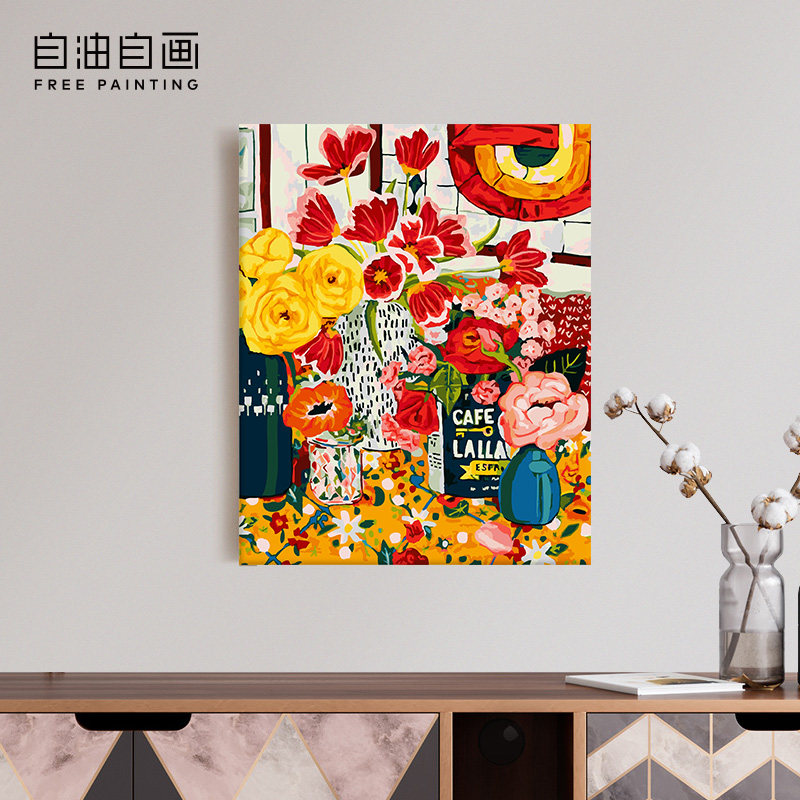 自油自画 数字油画diy手绘手工填充填色减压花卉油彩画 钟情于你