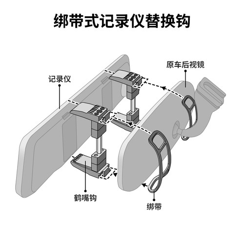 2代通用标准版后视镜绑带式记录仪伸缩卡扣皮筋挂钩绑带升级钩子