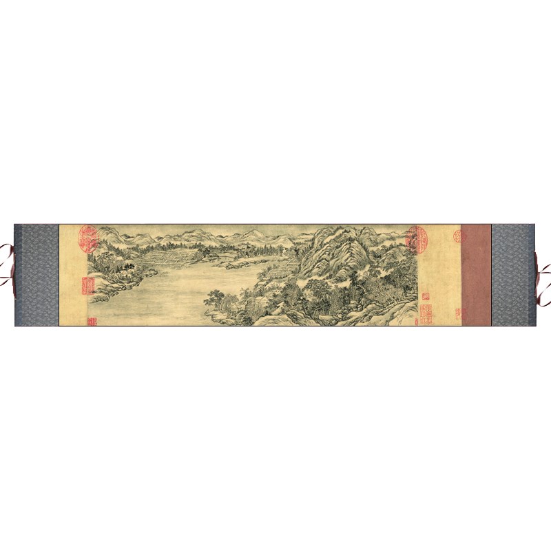 山水画新款书法携琴古代名家字画卷轴画横幅丝绸画绢画仿古宣纸画