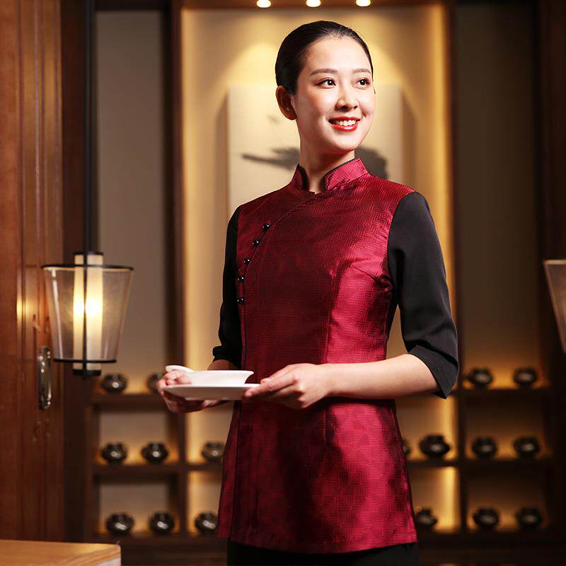 衣研堂饭店服务员工作服女七分袖中式餐厅餐饮酒店茶楼火锅店夏季