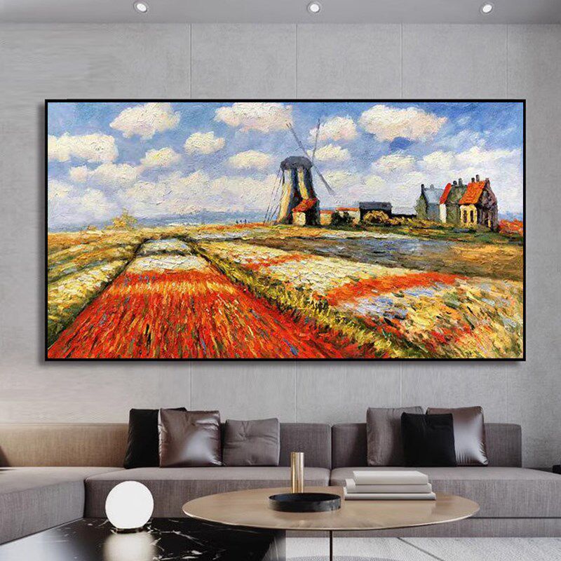 手绘油画莫奈睡莲手工风景印象派北欧玄关卧室客厅装饰画艺术挂画