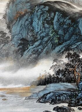 周强春山富水源远流长国画山水横幅宣纸微喷复制版画高逼真中式画