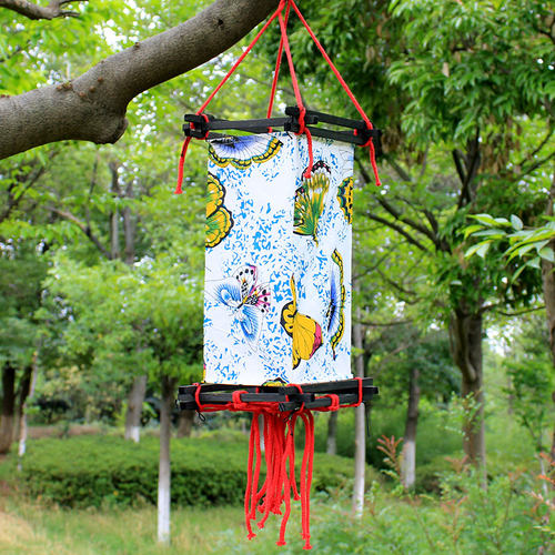 木架灯笼式艺印花白色灯罩餐形客栈装饰广告彩蝶方厅宫灯中布挂饰