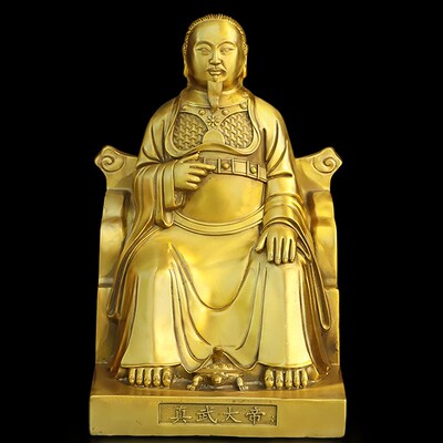 纯黄铜玄天上帝神像摆件玄武大帝真武坐像执剑举剑真武祖师爷铜像