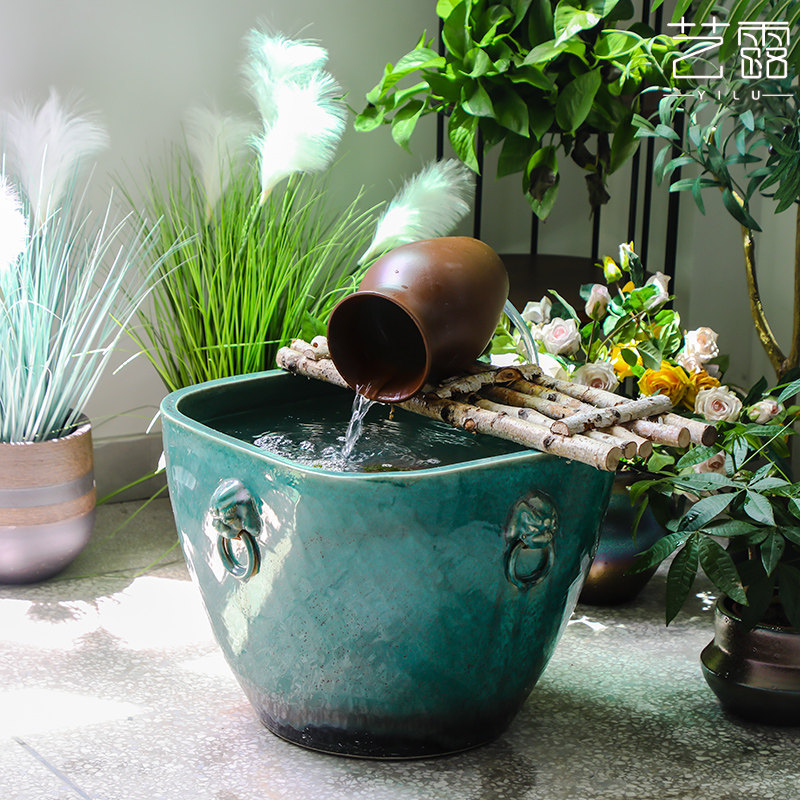 大型金鱼缸景德镇古法养鱼陶瓷缸睡莲荷花盆阳台庭院造景流水摆件