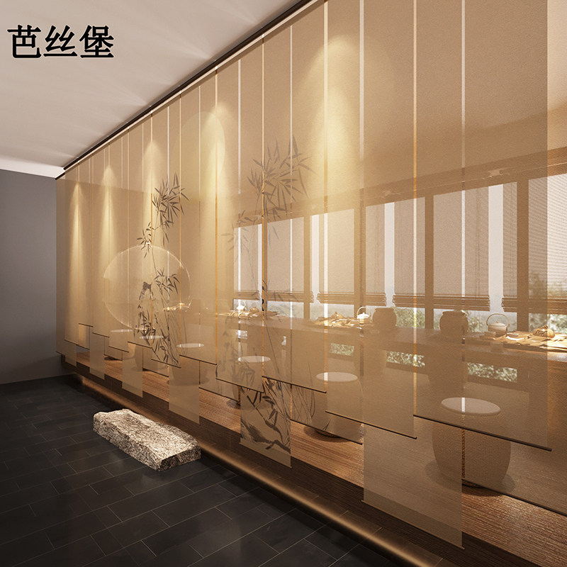 新中式窗帘卷帘升降客厅玄关隔断帘子屏风帘挂帘遮挡装饰帘子布帘