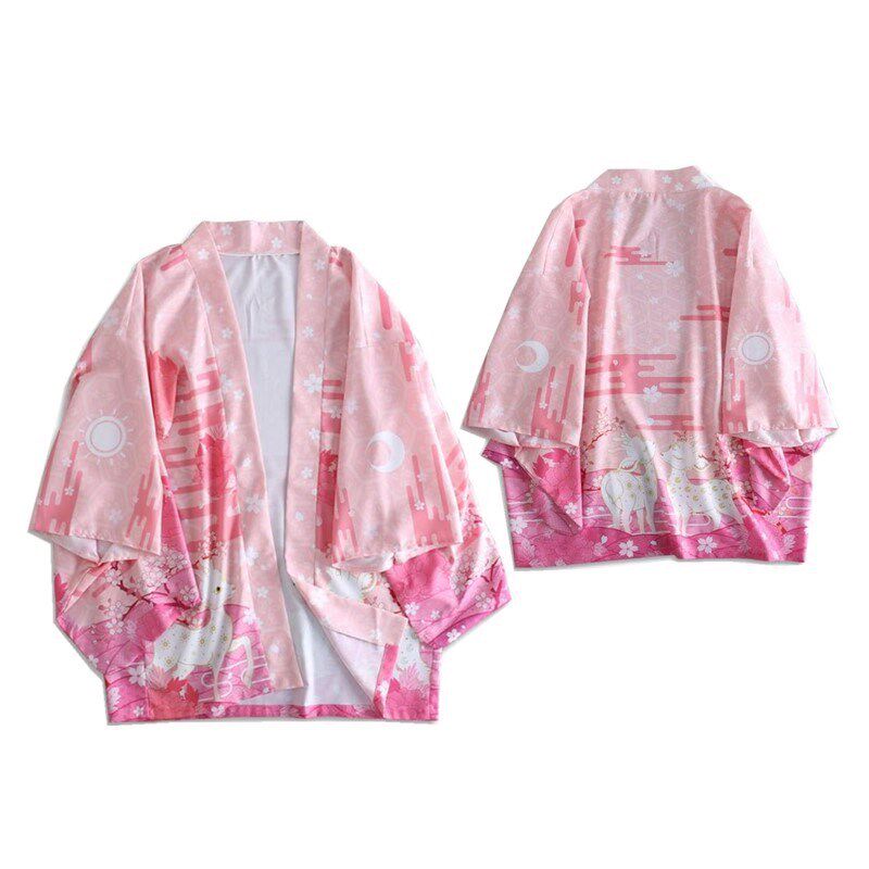 夏季新品 国风休闲元素七分袖情侣宽松原宿和服外套羽织披风开衫