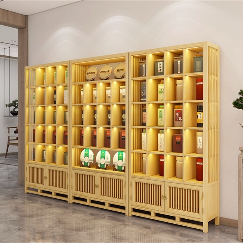 茶叶柜实木展示架古董展柜玉器置物架收纳产品柜子茶叶展示柜定制