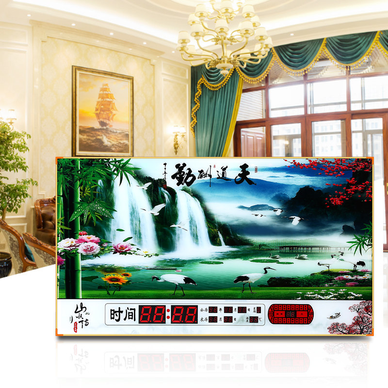 超薄动态流水万年历电子钟客厅风景大家用多功能壁挂墙上智能遥控