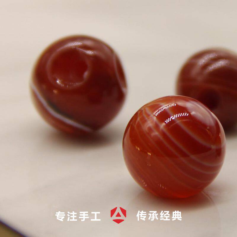 天然红玛瑙侧孔条纹玉石圆珠纽扣定制旗袍中式汉服唐装盘钮子十颗