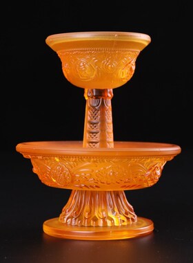 水晶琉璃八吉祥护法杯供杯西藏用品具法器品白色供杯高13.5cm