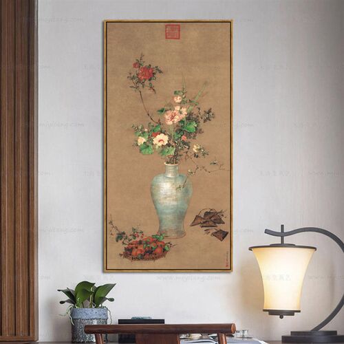 米亦堂x赐莲图 新中式明清禅意静物花卉国画书房玄关茶室竖装饰画