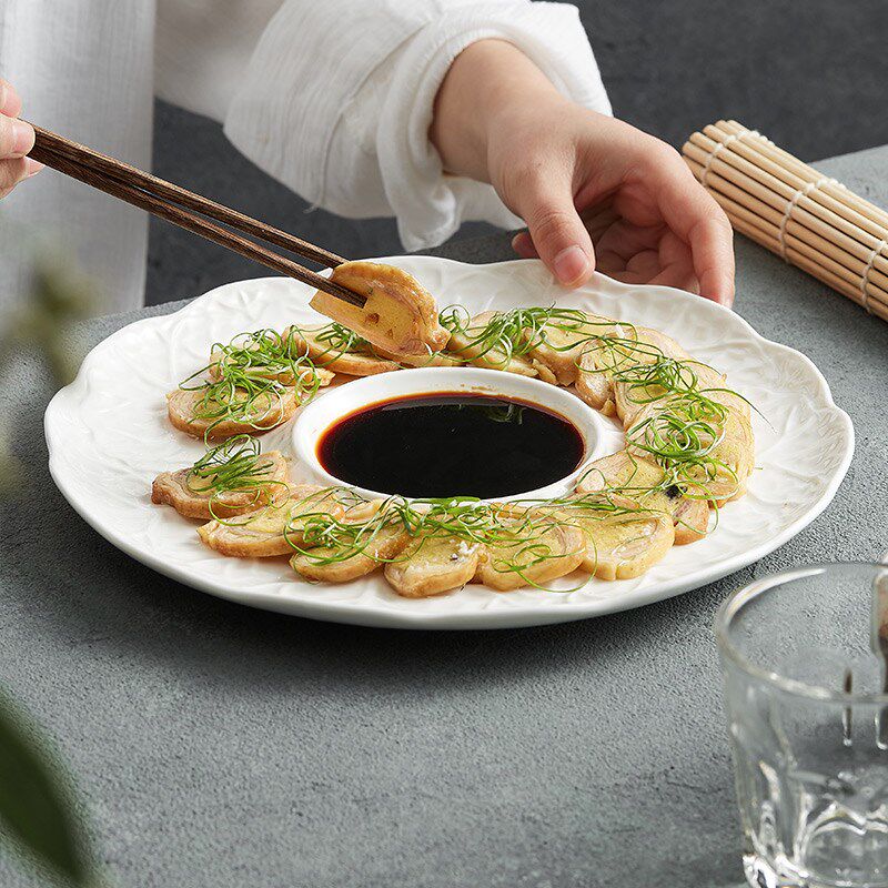 陶瓷盘子菜盘家用高级感西餐盘平盘饺子盘带醋碟酒店轻奢摆台餐具