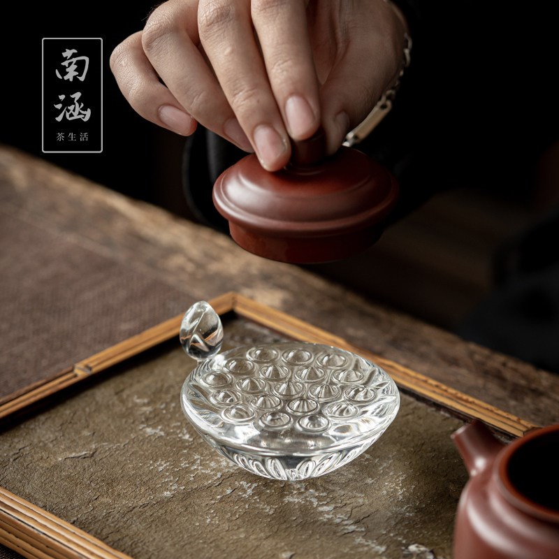 南涵玻璃盖置高端茶道配件小号茶宠禅意功夫茶具摆件紫砂茶壶盖托