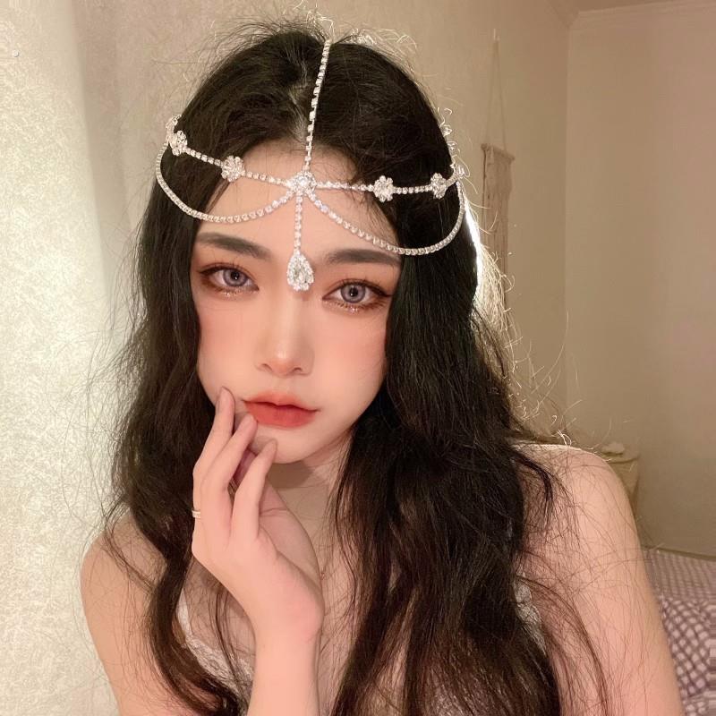水钻锆石额饰眉心坠头链发饰发带森系仙美高级感配饰新娘婚礼头饰