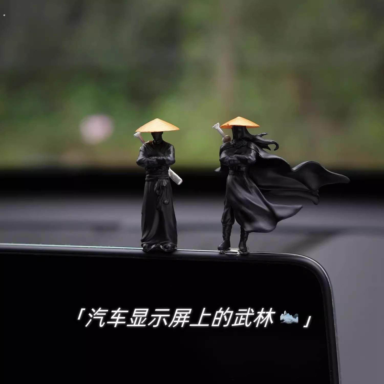 车载小摆件假山盆景微景观水陆缸窗边剑客山水造景古风侠客摆件