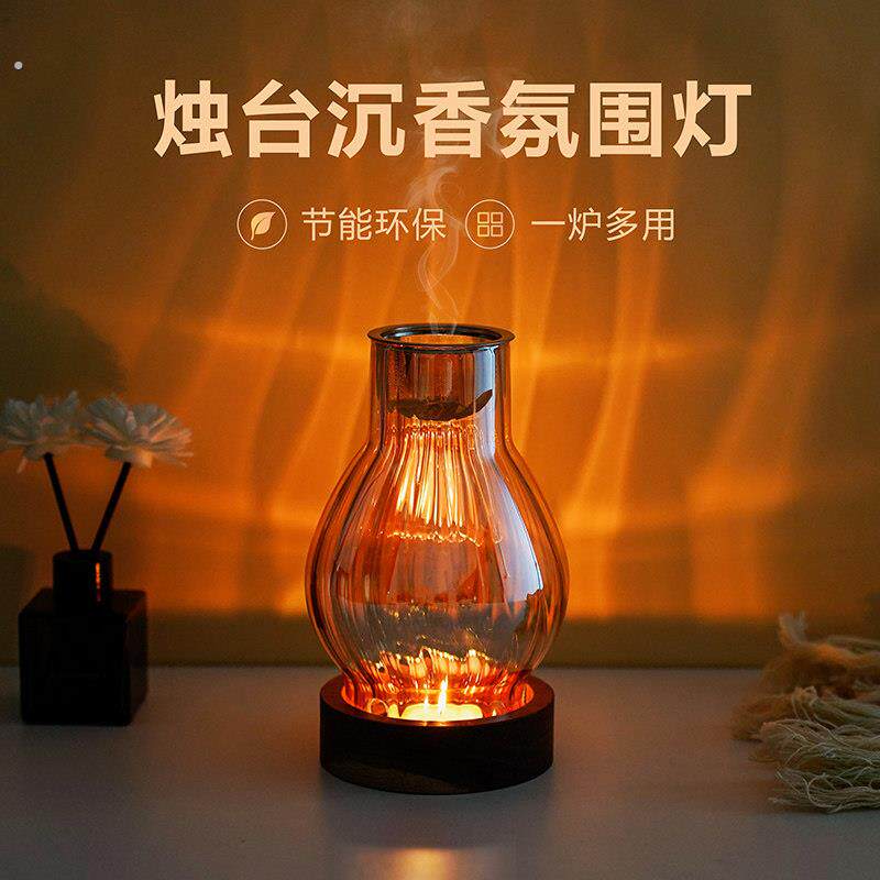 复古中式香薰灯家用小众高级感气氛灯玻璃烛台客厅书房安神沉香灯