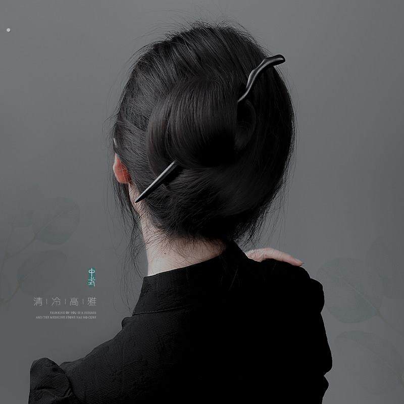 追师黑檀木古风发簪简约现代高级感木质簪子日常盘发木头手工簪女