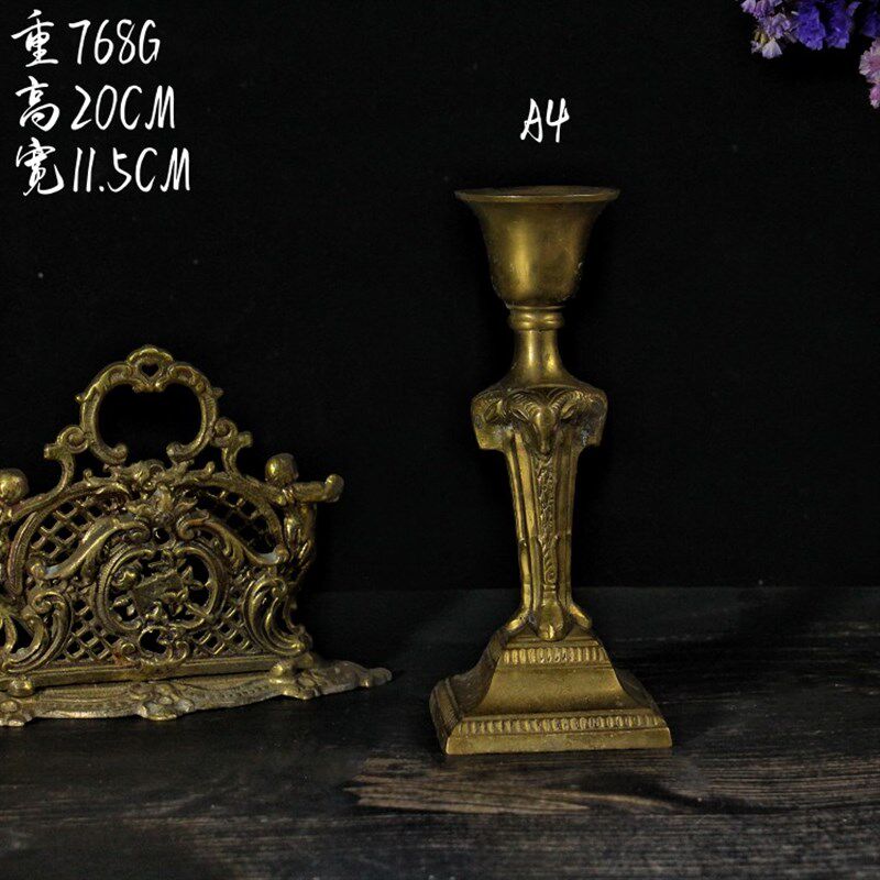 vintage复古董法式纯黄铜烛台金属烛台创意欧式蜡烛西洋拍摄软装