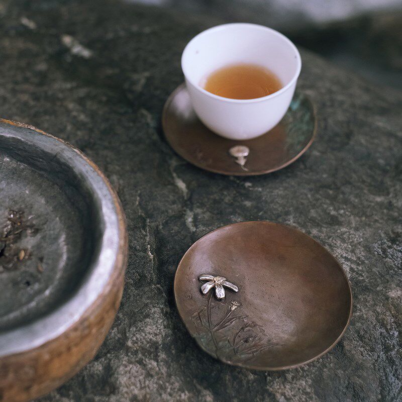 纯手工紫铜茶杯垫茶杯隔热垫套装茶盏杯托功夫茶具茶道配件 品茗