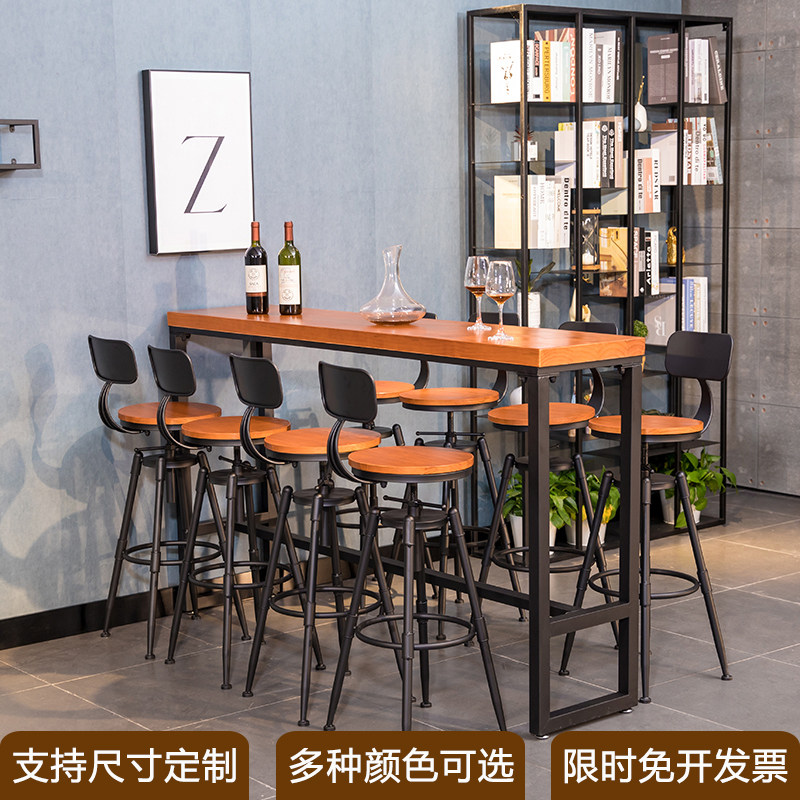 靠窗长条桌实木吧台桌家用阳台桌子奶茶店酒吧高脚桌椅组合吧桌图片