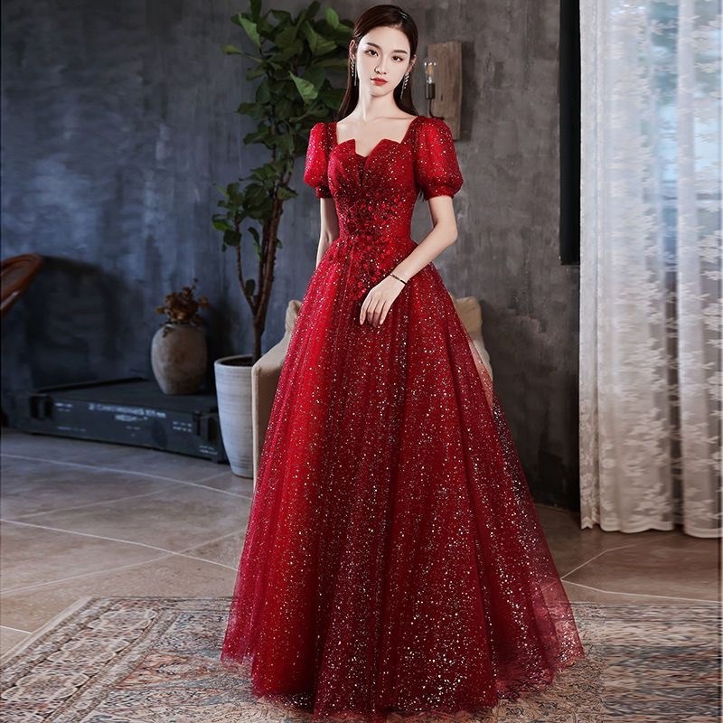 敬酒服2024新款酒红色中国风高端豪华敬酒服大码胖妹妹宴会晚礼服