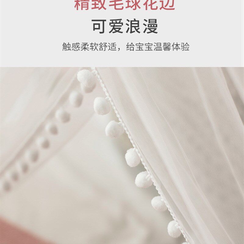儿童蚊帐公主风圆顶吊挂榻榻米免打孔安装半月床幔帘女孩房间防尘