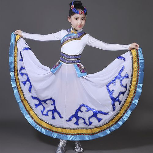 新款儿童演出服蒙古舞蹈裙幼儿园少数民族蒙古族表演服装女童天边